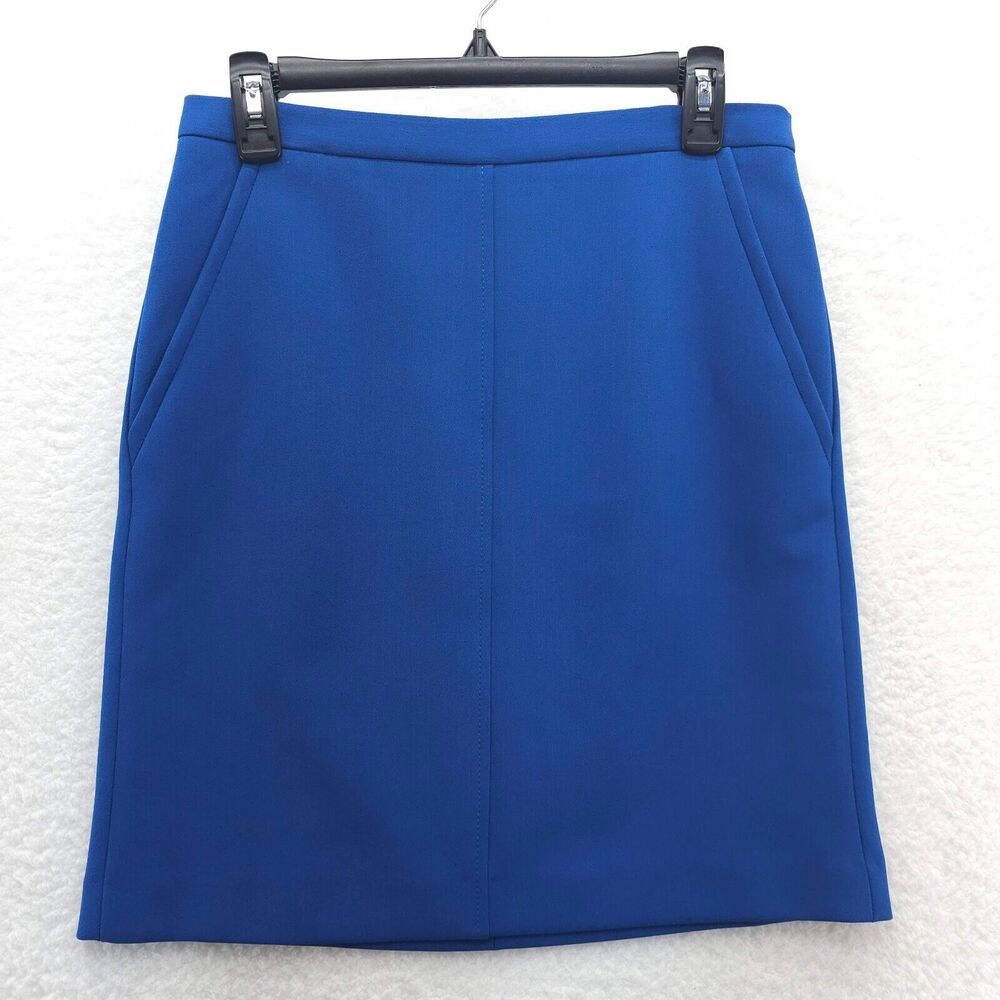 Anne Klein Pencil Straight Skirt Women 4 Blue Stretch Lined Back Zip